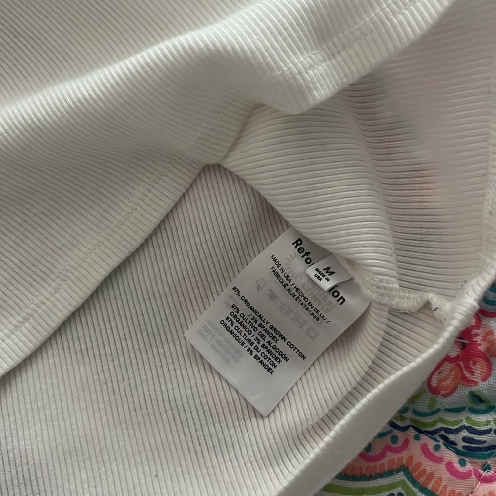 Reformation White Ribbed Crop Tee with Green Script - Picture 5 of 5
